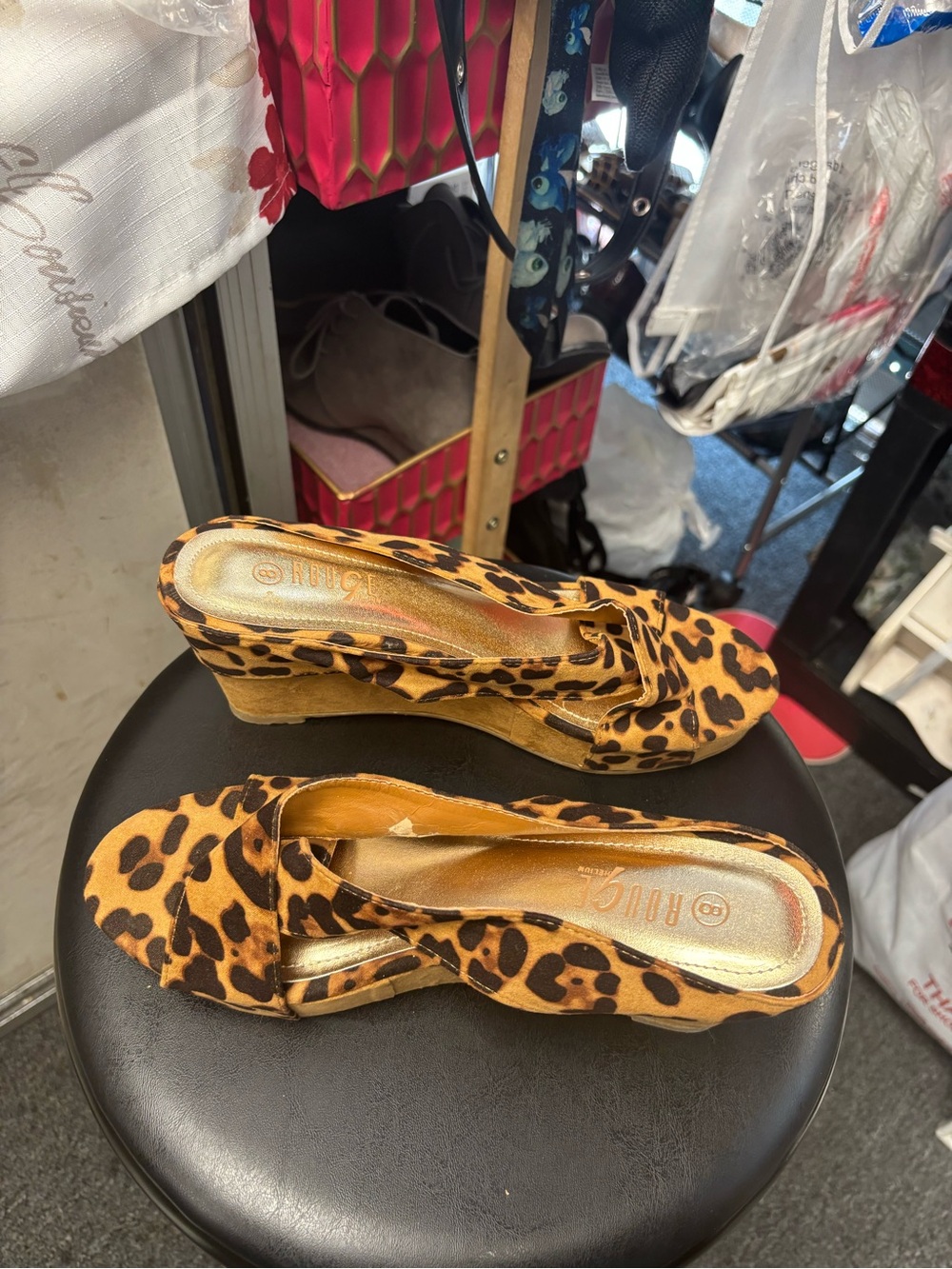 Dr. Scholl's Leopard Print Wedge Slide Sandals in Tan and Black